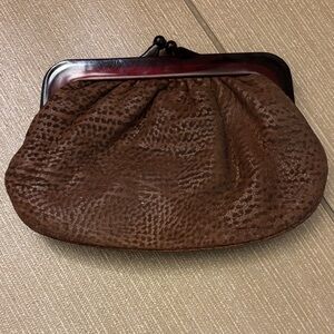 Brown Textured Leather Kiss-Lock Coin Purse